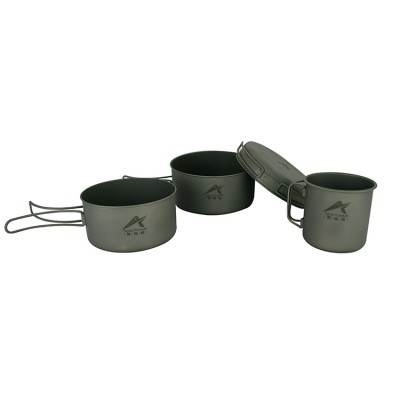 Hot sell durable silicone coating camping cookware  titanium pan and pots set