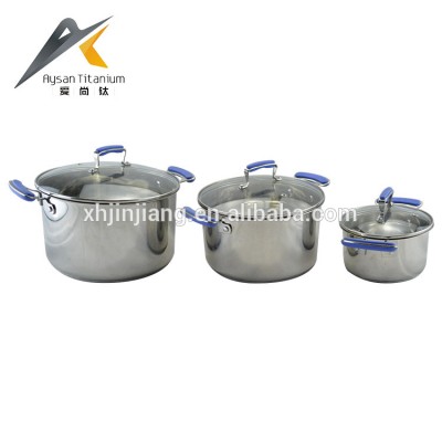 Hot selling capsulated bottom silicone handle stainless steel cookware set