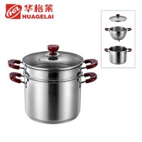 toughened glass cover two handle pot set stainless steel with steamer