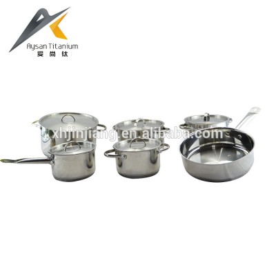 Top selling 11pcs 0.6mm ss flat lid bottom surgical steel cookware in India