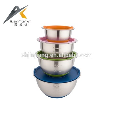 Factory price kitchen using mirror finished nesting bowls custom color stainless steel mixing bowl set with PE lid