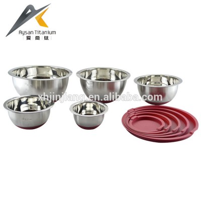 3-5 Piece red blue black stainless steel non-slip mixing bowls with lids